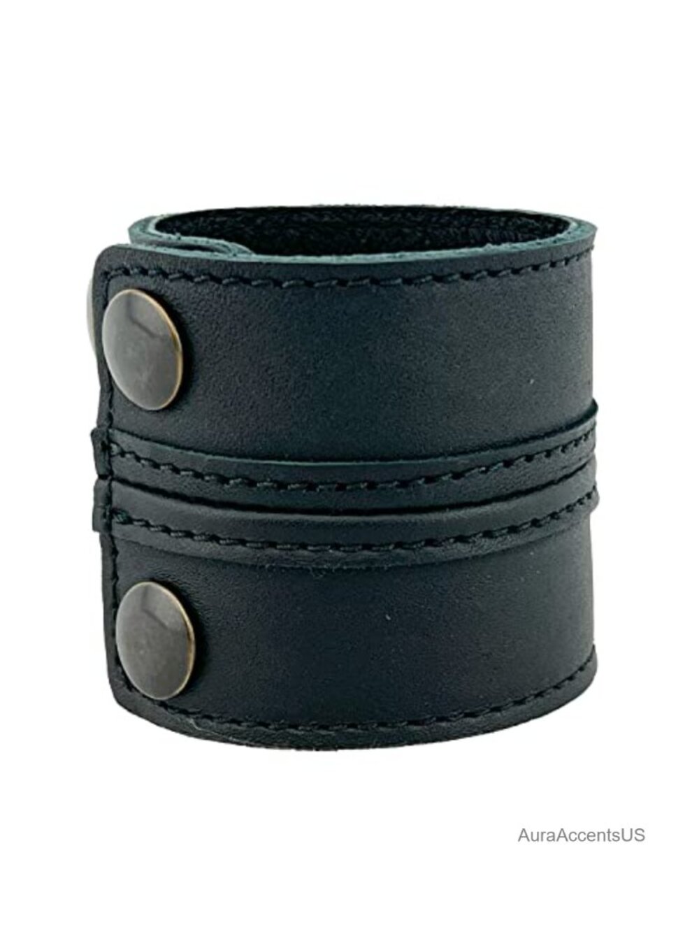 Full Grain Leather Cuff Bracelet Wide Wristband Unisex Antique Brass Snaps
